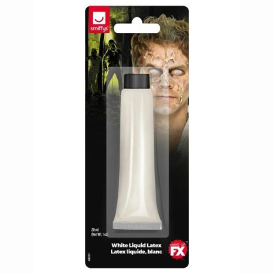 Bisnaga de látex líquido branco Smiffys para maquiagem FX em embalagem preta com imagem de rosto maquiado