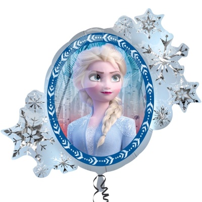 Balão metalizado com imagem da personagem Elsa de Frozen em forma de floco de neve