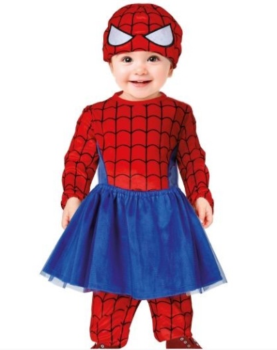 Fato infantil de Spider-Man com saia azul e gorro