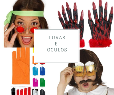 Luvas coloridas de diversos tipos e óculos temáticos em pessoa