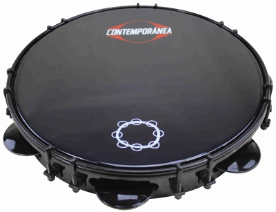 Pandeiro preto CONTEMPORÂNEA com platinelas e desenho branco