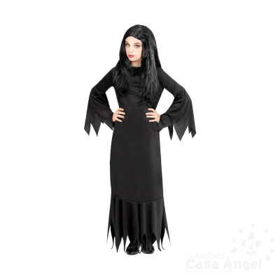 Vestido preto de fantasia com mangas largas e bainha recortada em criança