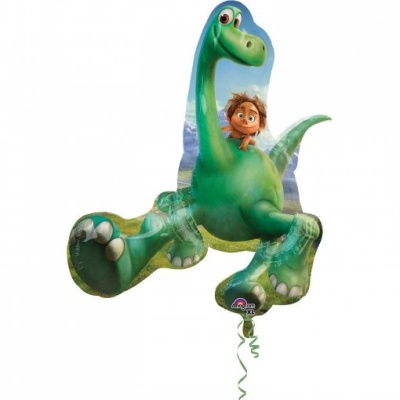 Balão de dinossauro verde com menino, decoração infantil