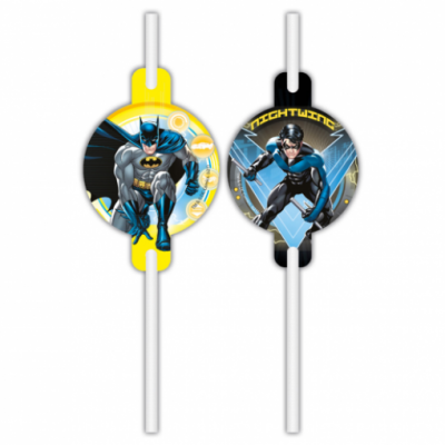 Palitos decorativos com imagens do Batman e Nightwing para festas