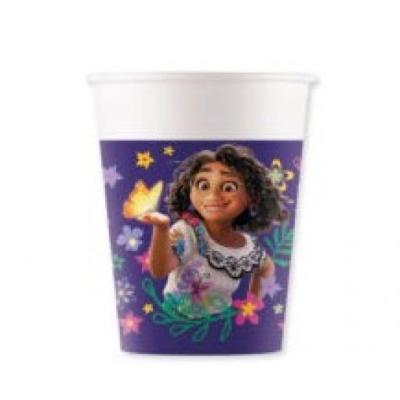 Copo descartável decorado com personagem de desenho animado e borboleta