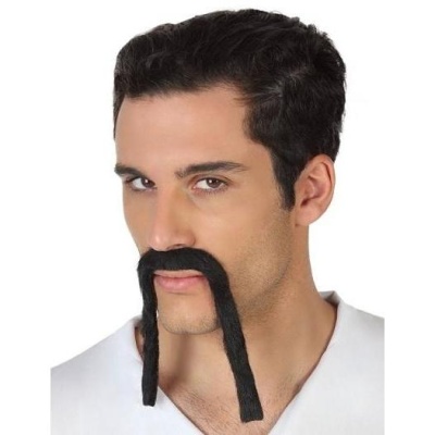 Bigode postiço preto comprido usado por homem