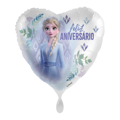 Balão em forma de coração com Elsa e texto Feliz Aniversário