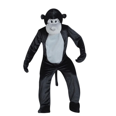 Fantasia de macaco preta e cinzenta em tecido felpudo