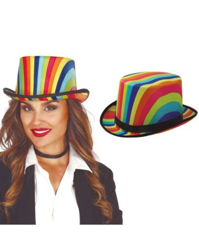 Chapéu cartola colorido com riscas e aba preta