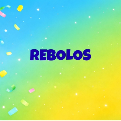 Fundo colorido com confetes e texto REBOLOS