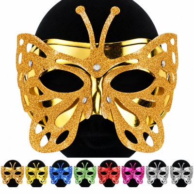 Máscaras de carnaval em forma de borboleta coloridas com brilho metálico