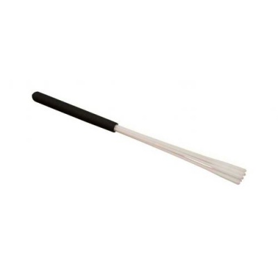 Vassoura pequena com cabo preto e cerdas brancas