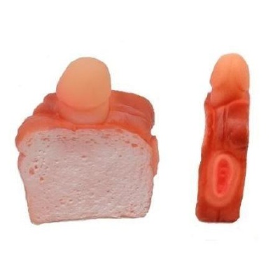 Brinquedos anti-stress em forma de pão fatiado com um dedo em cima