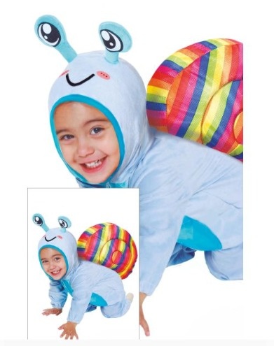 Fato de caracol para criança azul claro com concha colorida