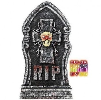 Decoração de lápide Halloween cinzenta com crânio e letras RIP