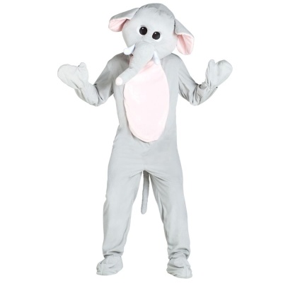 Fato de elefante cinzento com barriga rosa e orelhas grandes