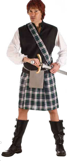 Homem com traje escocês segurando espada