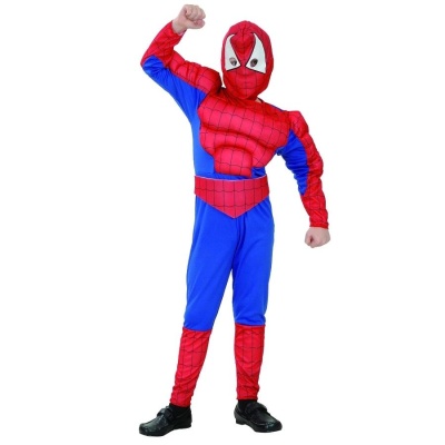 Fantasia de Homem-Aranha para criança em tecido vermelho e azul com máscara