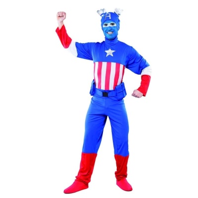 Fato de Capitão América azul, vermelho e branco com máscara e estrela