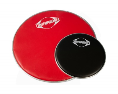 Pads de treino de percussão vermelho e preto com a marca CONTEMPORÂNEA