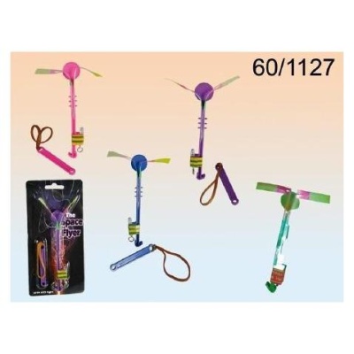 Lançadores de pequenos paraquedas coloridos com cordas e embalagem preta The Space Flyer