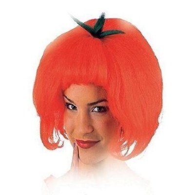 Peruca laranja com detalhe verde topo, estilo abóbora