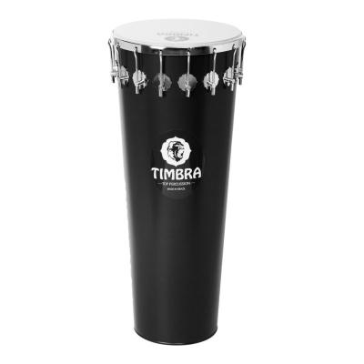 Tambor de percussão preto Timbra com cabeça branca e ferragens cromadas