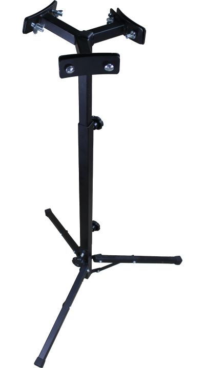 Suporte metálico preto ajustável com tripé para equipamentos