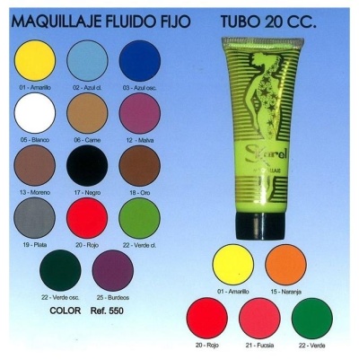 Tabela de cores de maquilhagem fluida e tubo verde com tampa preta