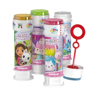 Quatro tubos de bolhas de sabão Gabby's Dollhouse com tampas coloridas e arame sopro vermelho