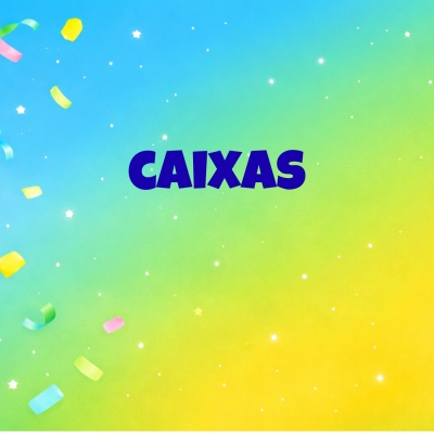 Fundo colorido com texto CAIXAS e confetes coloridos