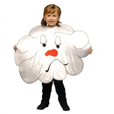 Fantasia de nuvem triste para criança, branca com rosto desenhado