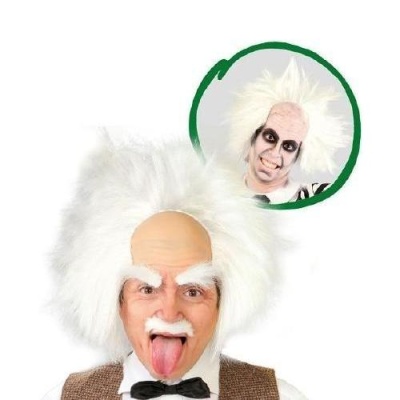 Peruca branca espetada com entradas falsas, sobrancelhas e bigode brancos