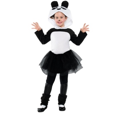 Fato de panda infantil preto e branco com saia de tule e capuz