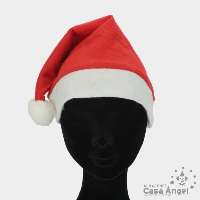 Chapéu de Pai Natal vermelho e branco numa cabeça de manequim preta