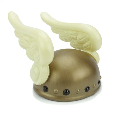 Capacete de fantasia dourado com asas brancas