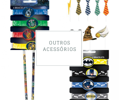 Conjuntos de pulseiras coloridas e canetas temáticas de Harry Potter e Batman