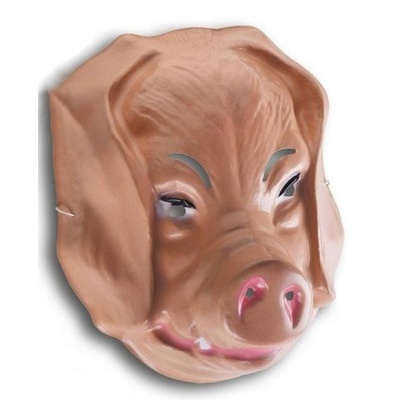 Máscara plástica castanha de cabeça de porco com detalhes pintados