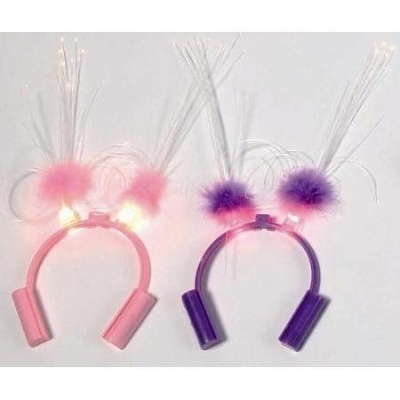 Tiaras rosa e roxa com bolas de plumas iluminadas e fios de luz