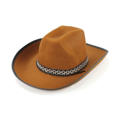 Chapéu de cowboy castanho em feltro com fita decorativa preta e branca