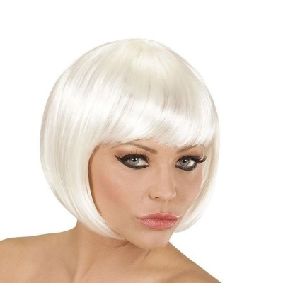 Peruca feminina branca curta estilo bob com franja