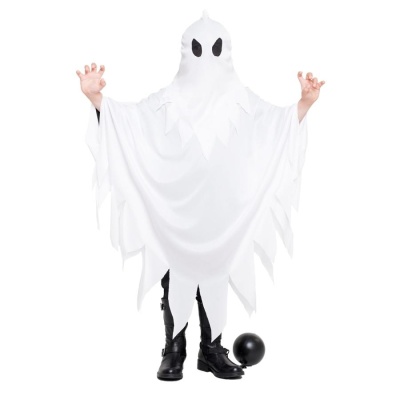 Fantasia de fantasma branca com olhos pretos para criança