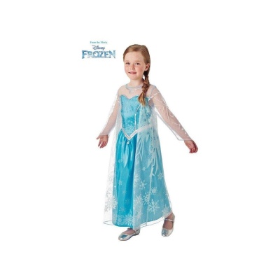 Vestido azul Elsa Frozen para criança com padrão de flocos de neve e mangas transparentes