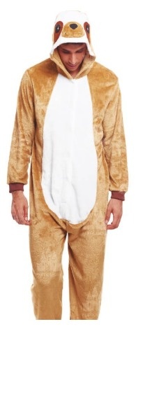 Macacão pijama castanho e branco com capuz de animal