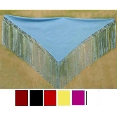 Lenço triangular azul claro com franjas longas