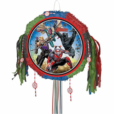 Pinhata redonda colorida com imagem dos Avengers