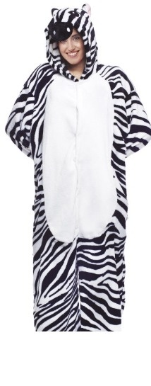 Macacão pijama integral padrão zebra com capuz com orelhas