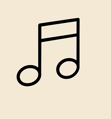 Ícone musical preto com duas notas em fundo bege
