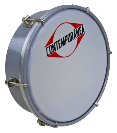 Tambor cinza com pele branca e logótipo CONTEMPORÂNEA