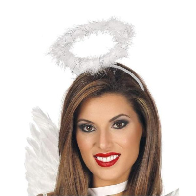 Acessório de fantasia de anjo com auréola branca felpuda